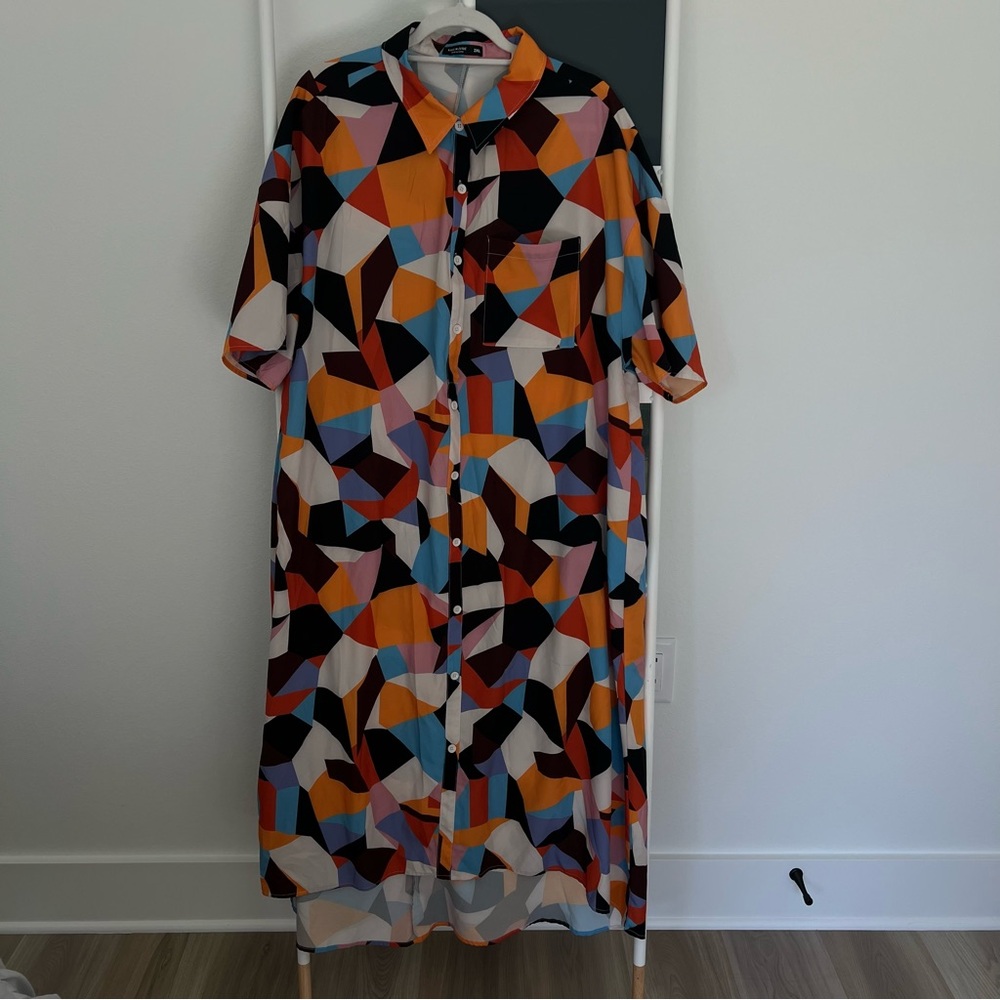 Colorful Geometric Button-Up Dress